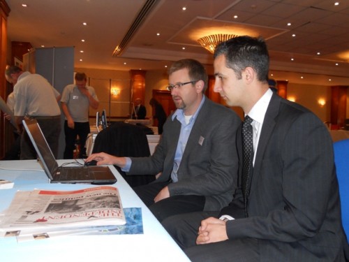 DSCN0533 Craig Kipkie of FlowWorks and Ian Small of Mott MacDonald discuss the details of FlowWorks CSO management tools.