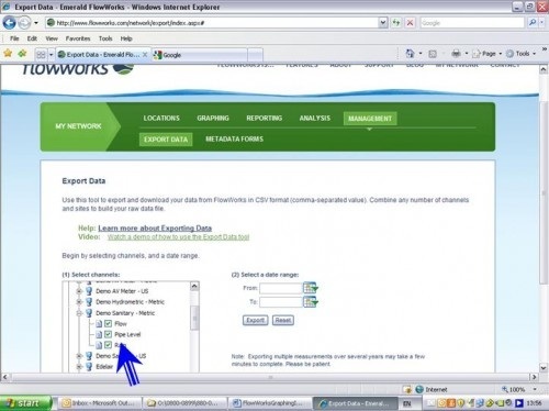 Data Export Site and Measurement Selection