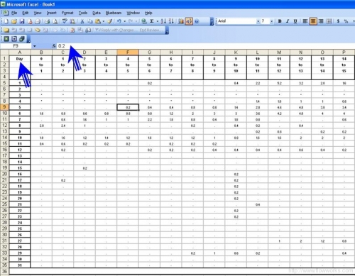 screenshot rainfall data import Rainfall data import into Excel