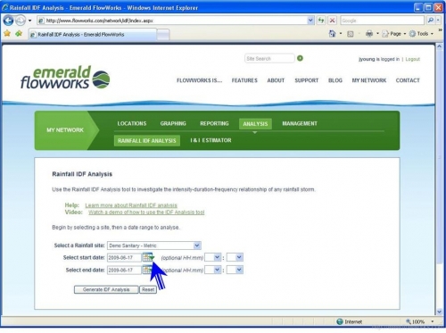 screenshot rainfall date range IDF date range selection