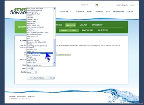 screenshot rainfall statistics site Rainfall statistics site selection